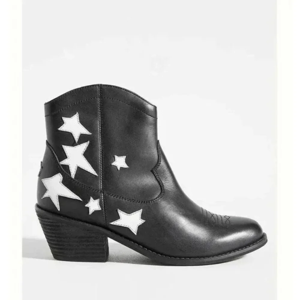 Seychelles Under The Stars Black White Starts Leather Ankle Boots NEW Size 8 - Picture 1 of 6